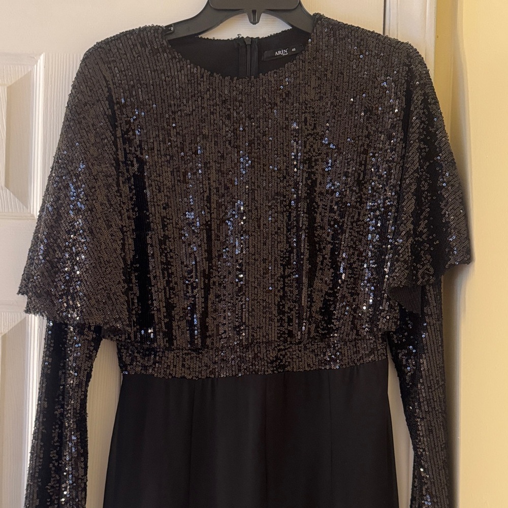 Black Sequin Long Sleeve Dress